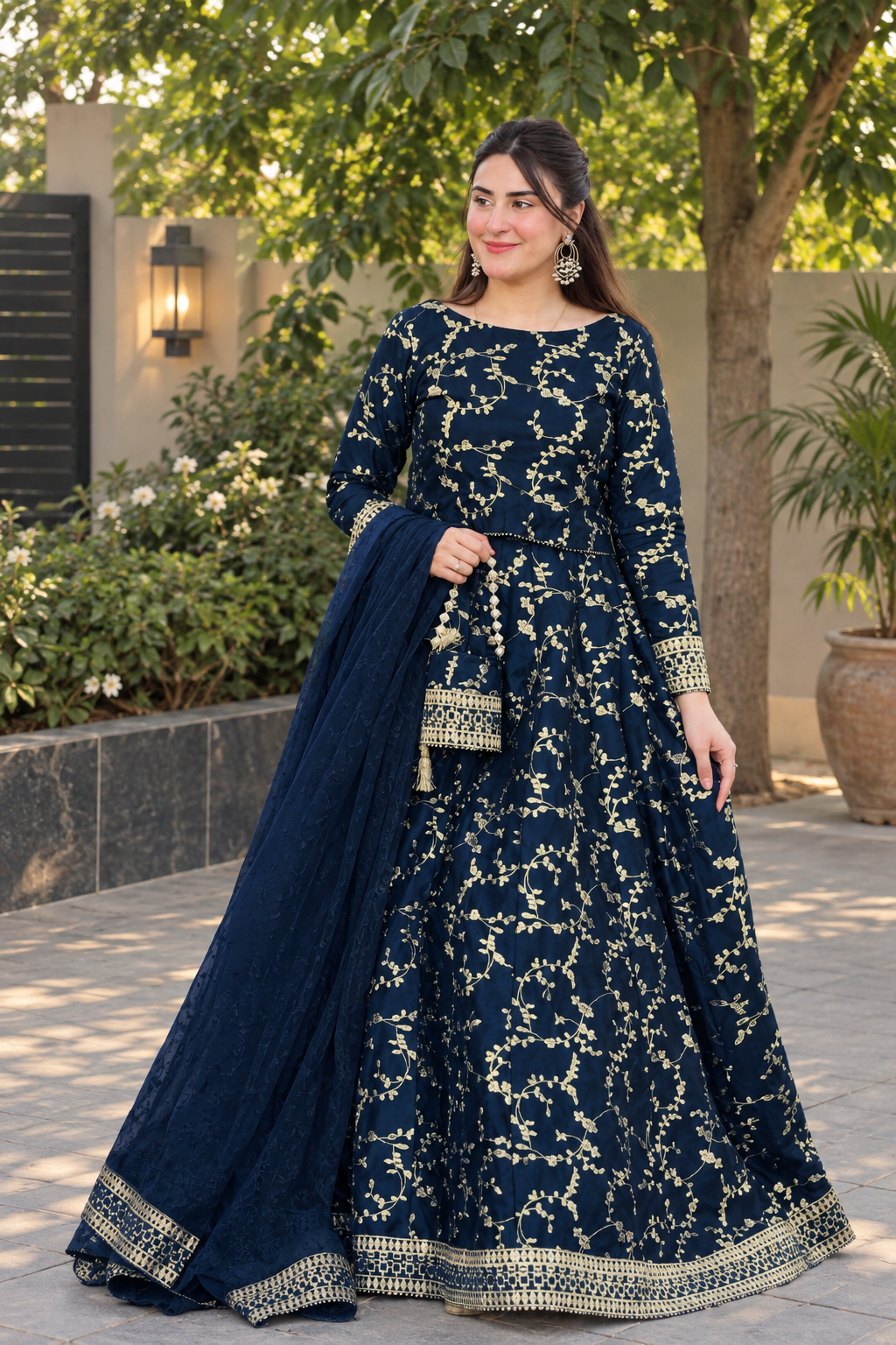Navy Blue Embroidered lehenga