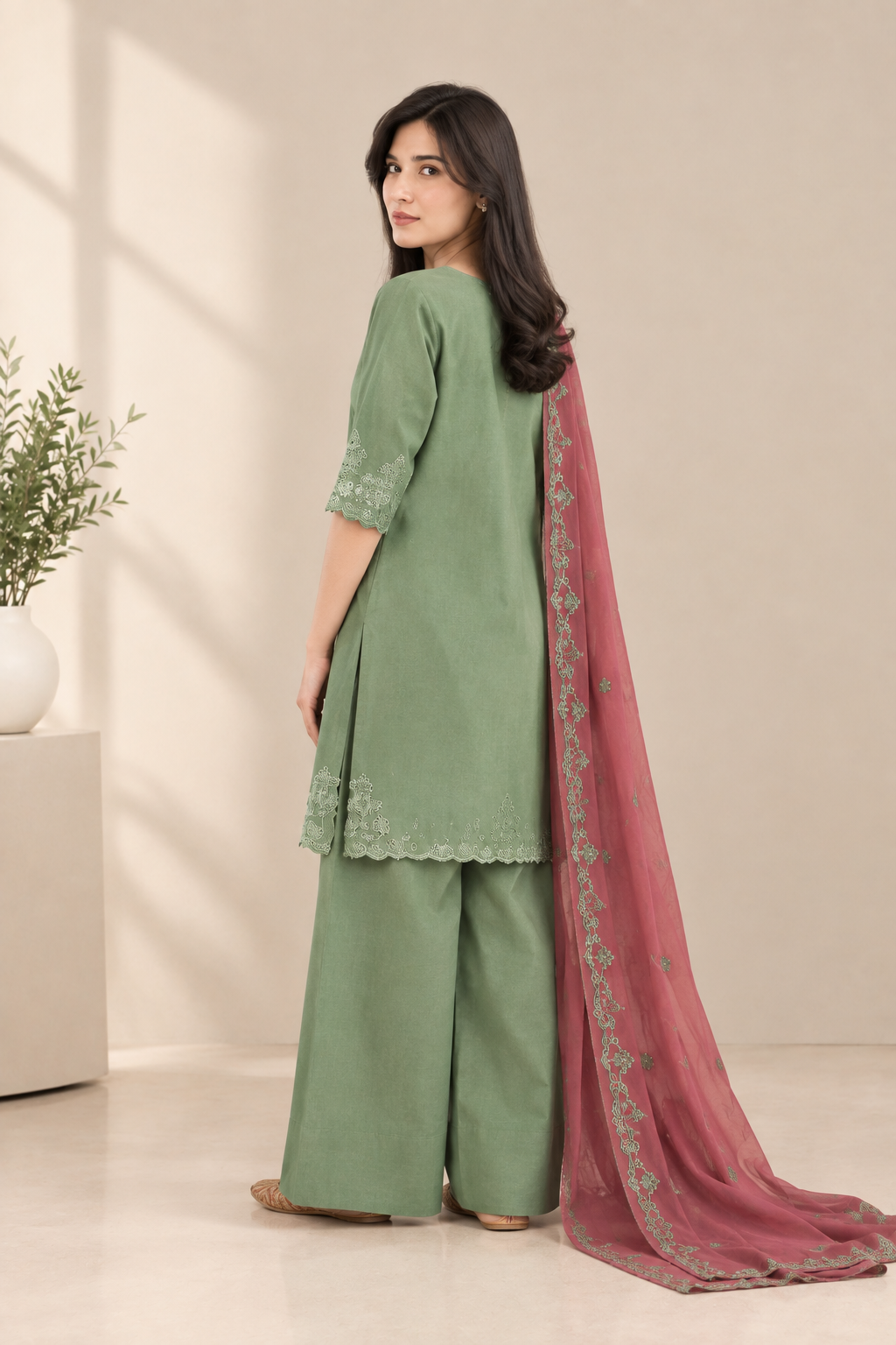 Sage Green Stitched 3PC Embroidered Suit