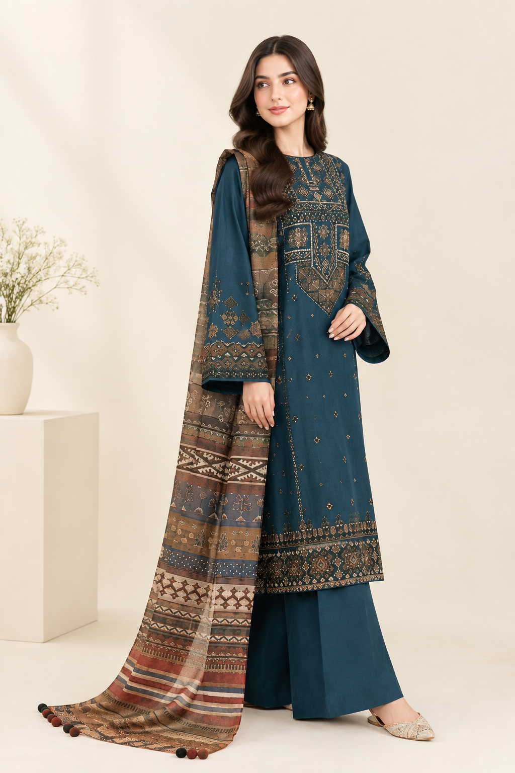 Sapphire Premium Dhanak 3PC Suit – NF 409