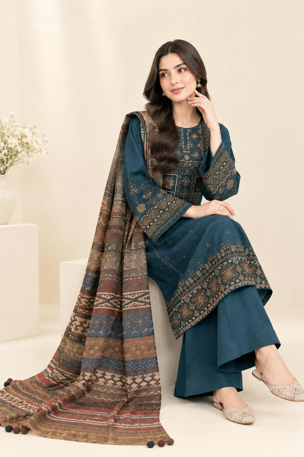Sapphire Premium Dhanak 3PC Suit – NF 409
