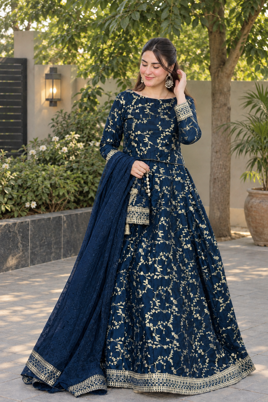 Navy Blue Embroidered lehenga