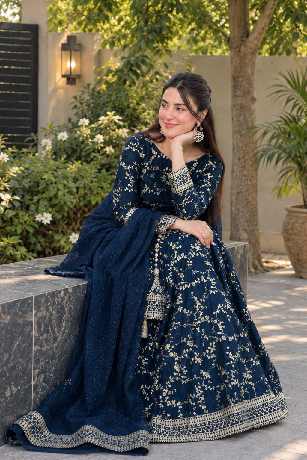 Navy Blue Embroidered lehenga