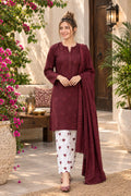 Elegant Maroon Printed Unstitched 3-Piece Suit
