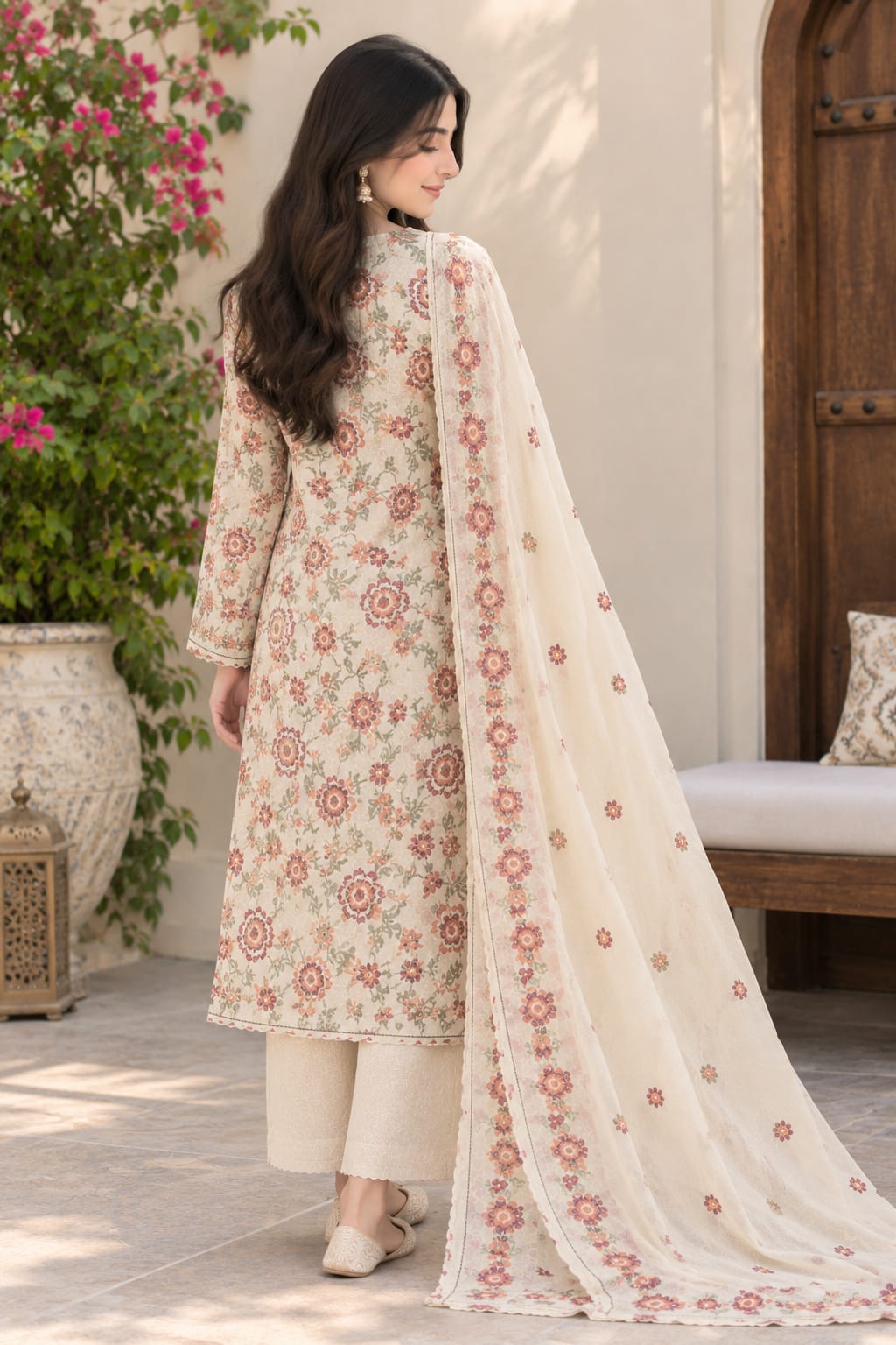 Elegant Floral Printed  3-Piece Suit