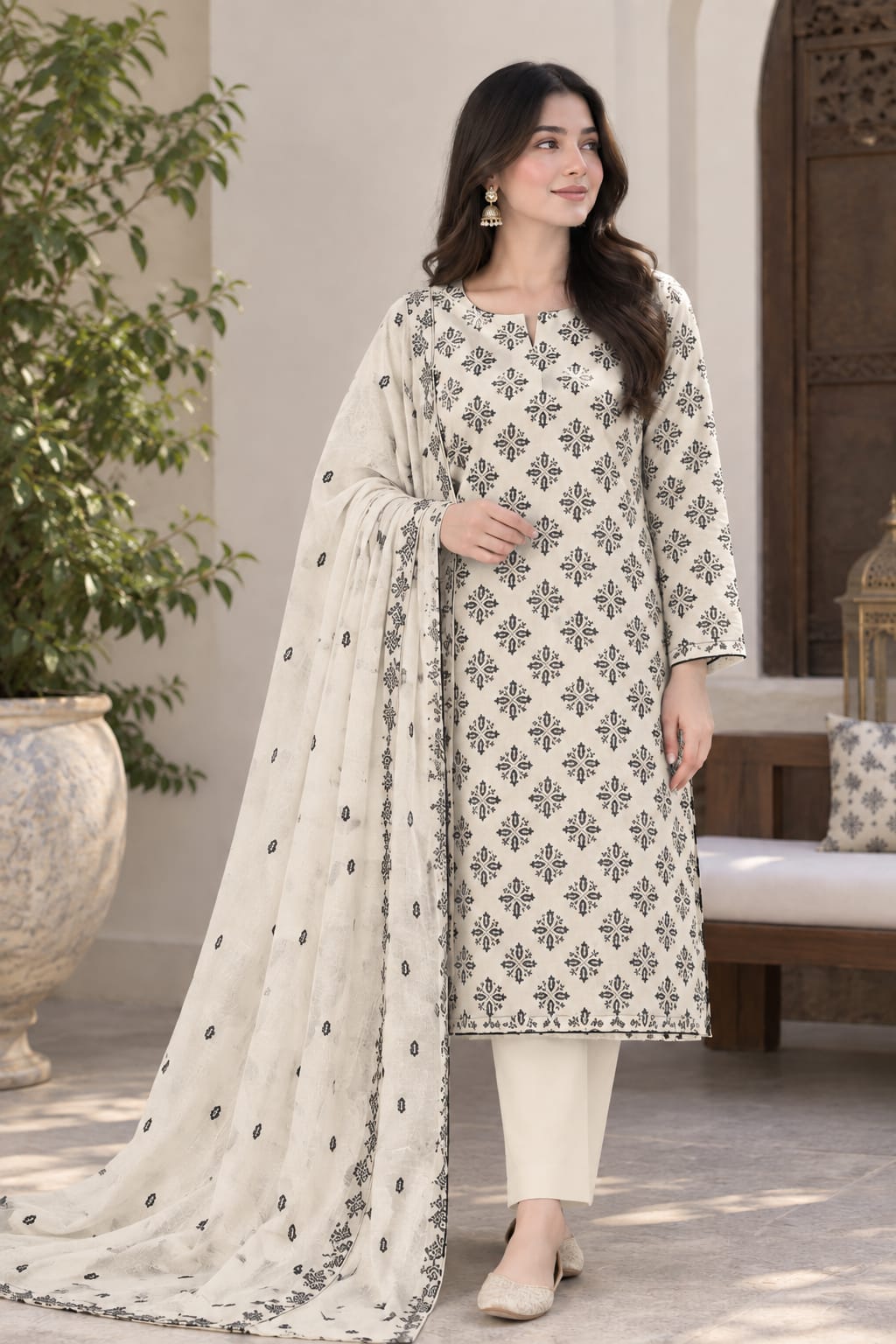 Elegant Printed Unstitched 3-Piece Suit