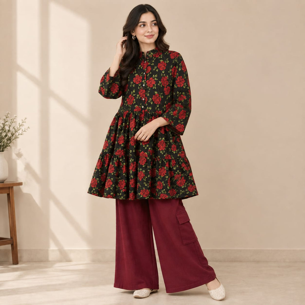 Black Floral Frock-Style 2P