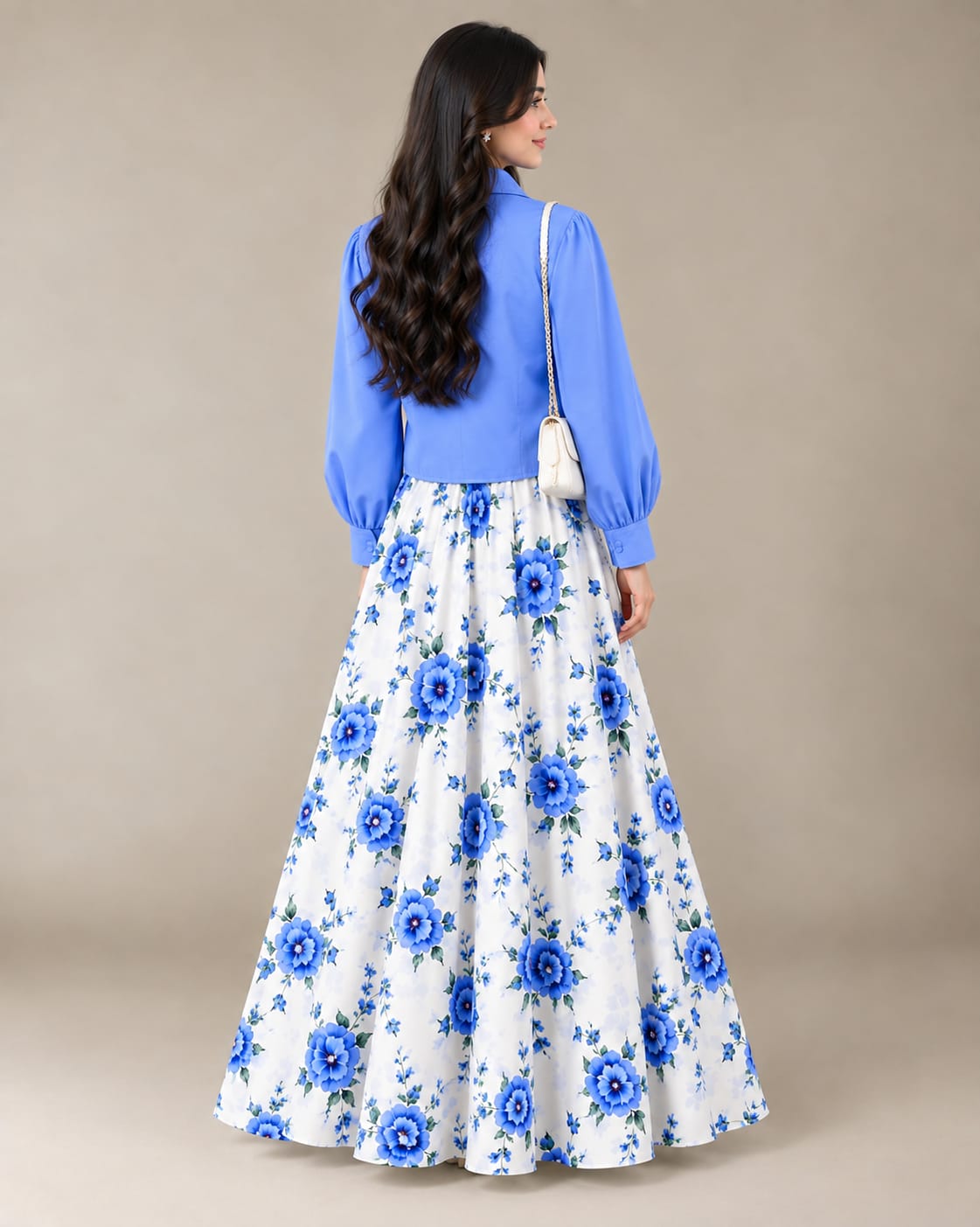 Blue Floral Printed Maxi with Jacket
