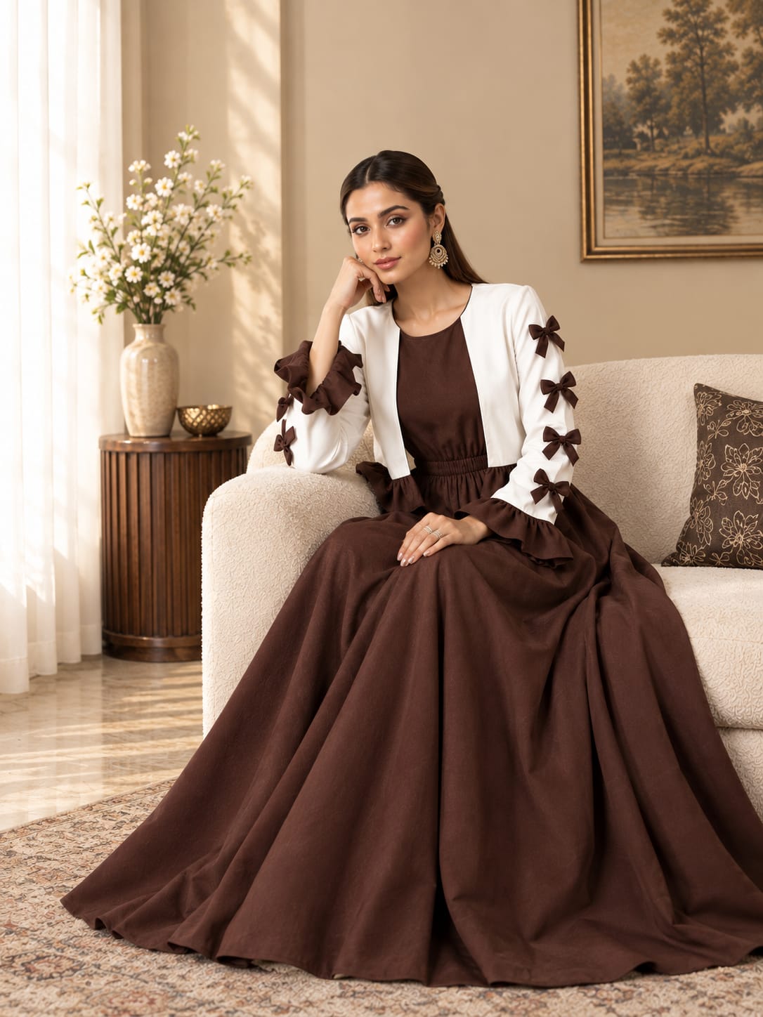 Chocolate Brown Ribbon Bow Maxi 2-Piece