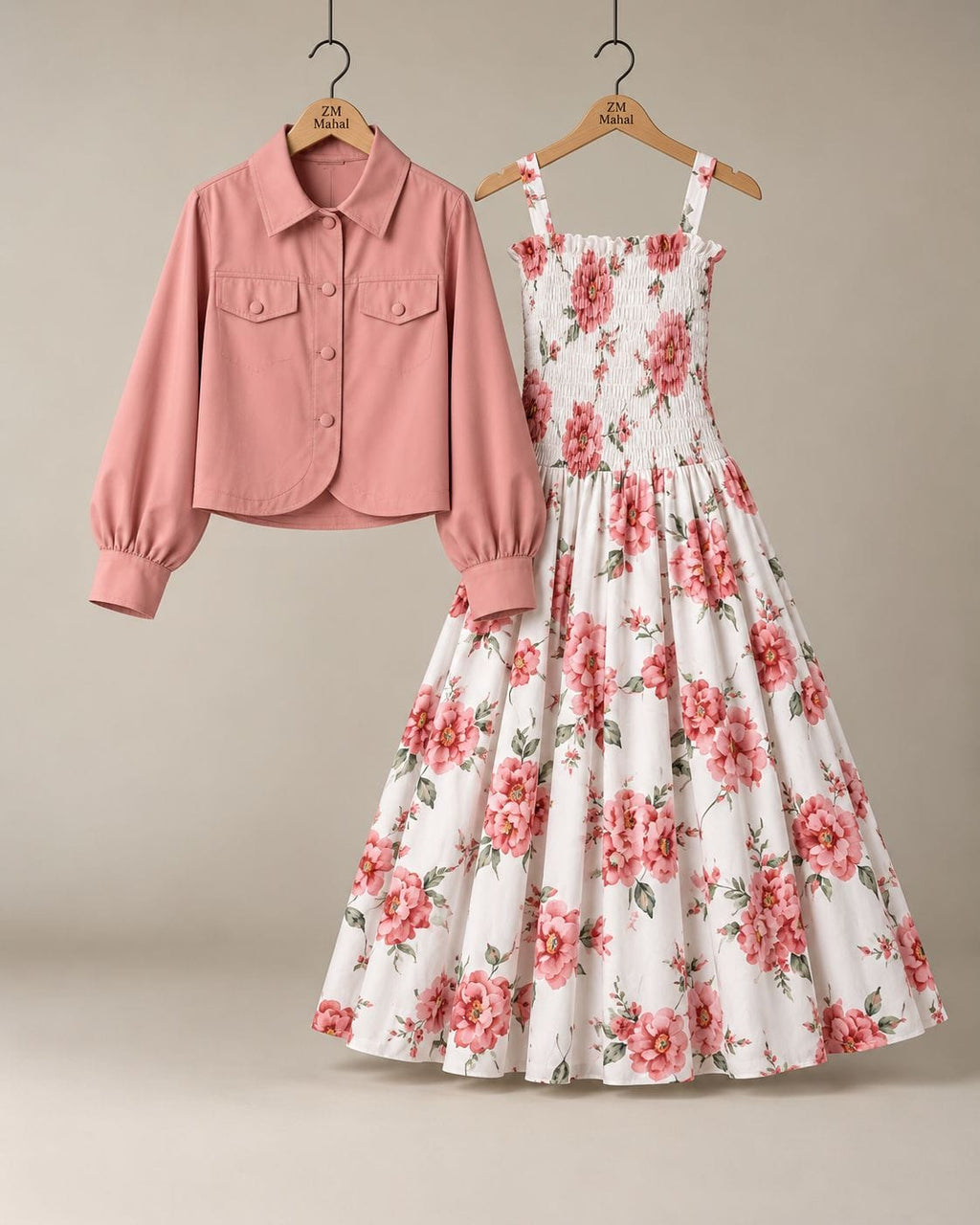 Pink Floral Printed Maxi with Jacket