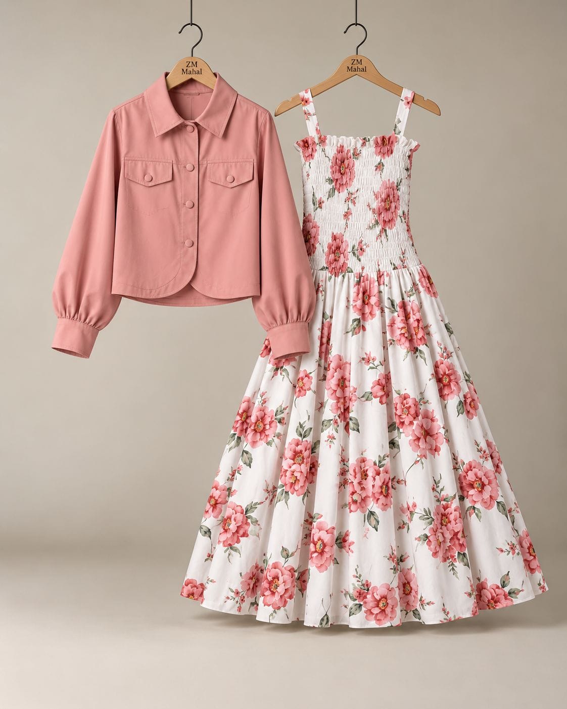 Pink Floral Printed Maxi with Jacket