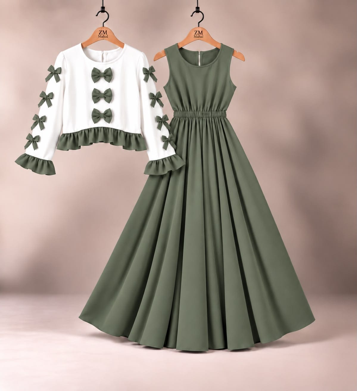 Olive Green Ribbon Bow Maxi 2-Piece