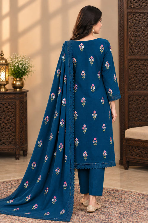 Aneels  Blue Dhanak Embroidered 3-Piece
