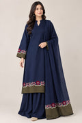 Qaswa Navy Blue Dhanak 3-Piece Suit