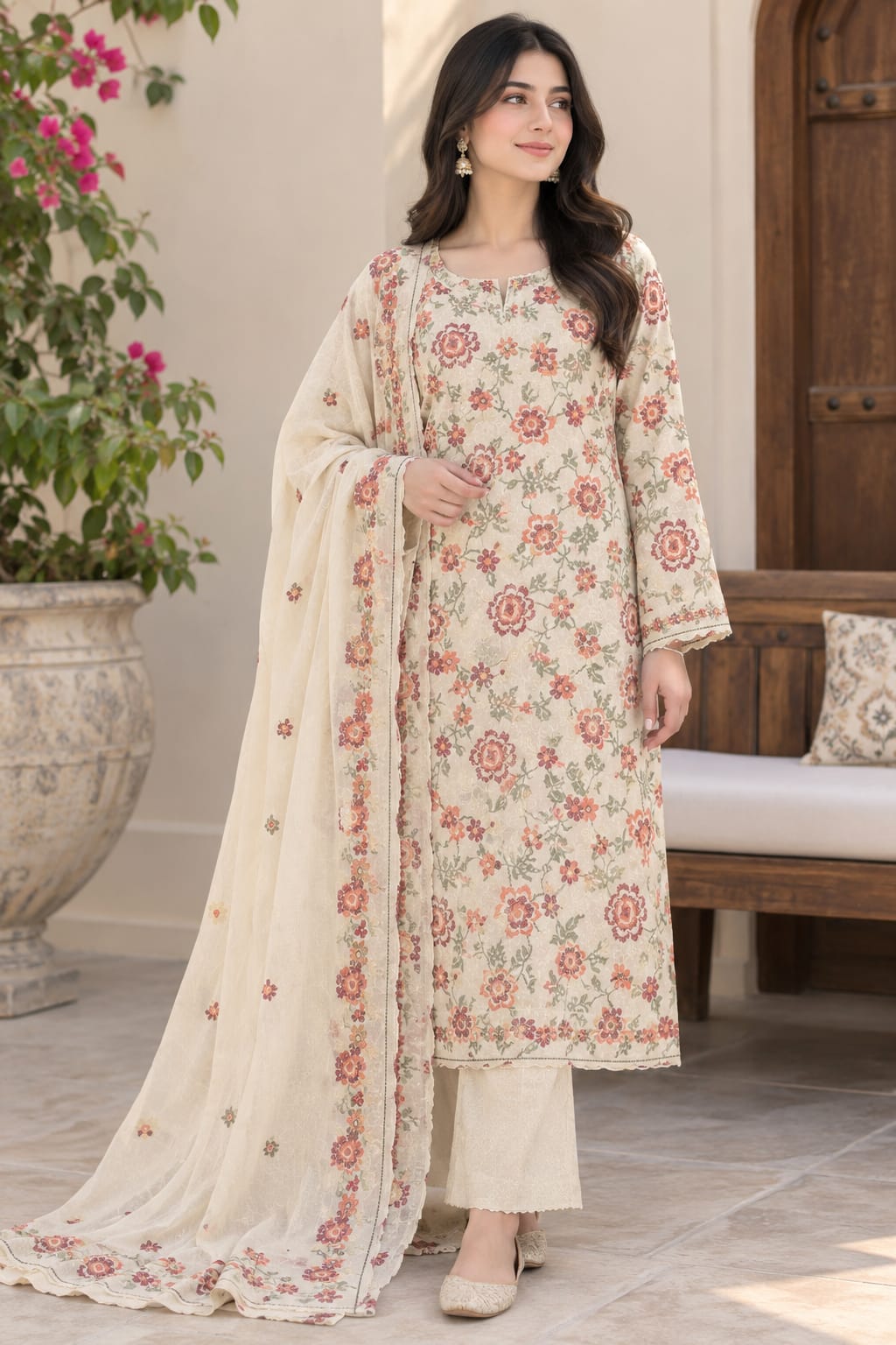 Elegant Floral Printed  3-Piece Suit