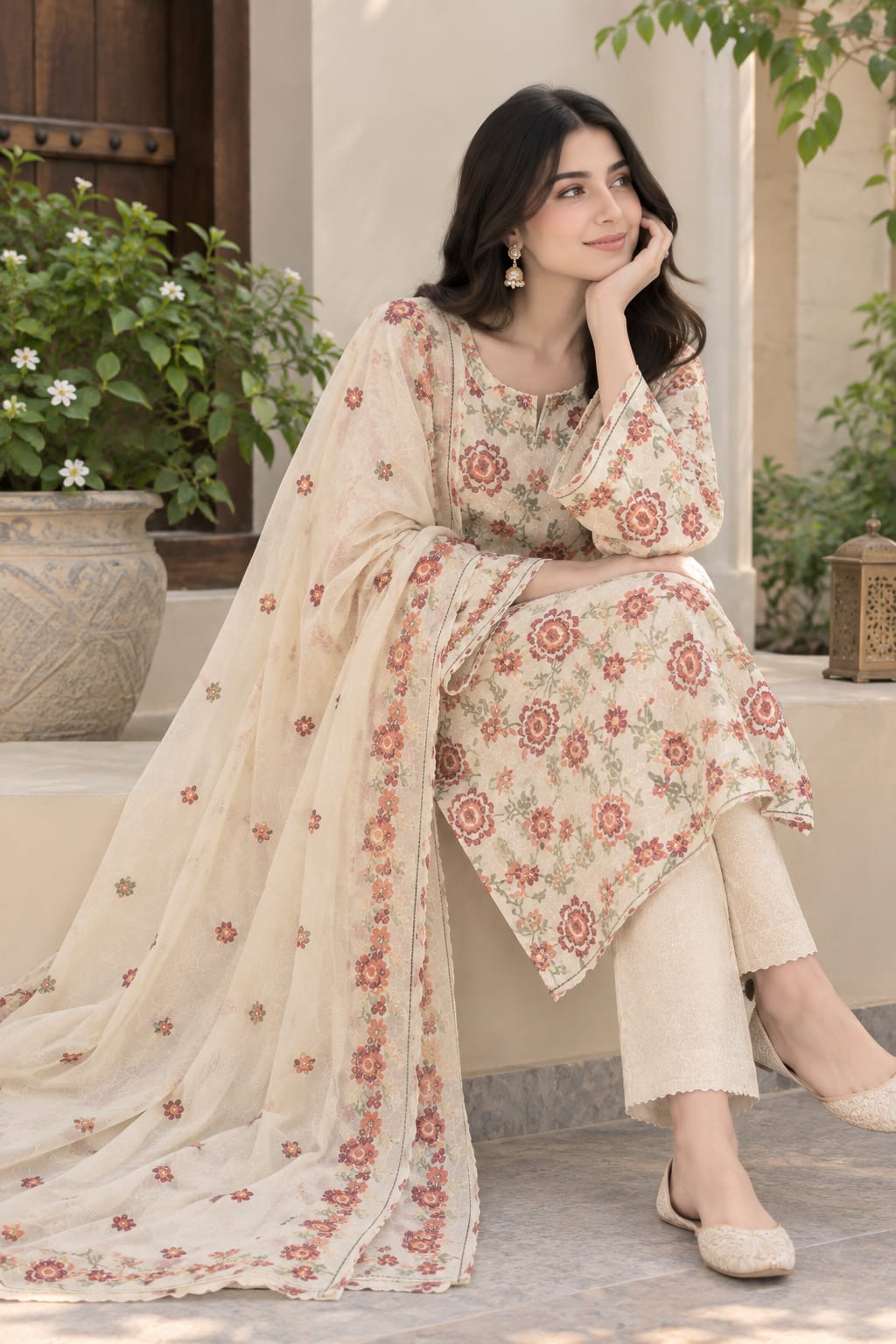 Elegant Floral Printed  3-Piece Suit