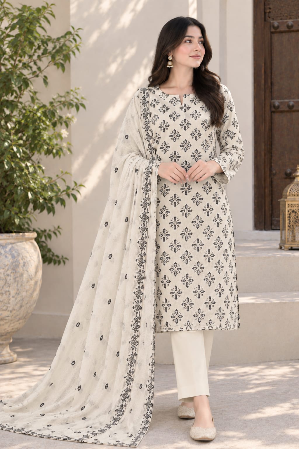 Elegant Printed Unstitched 3-Piece Suit