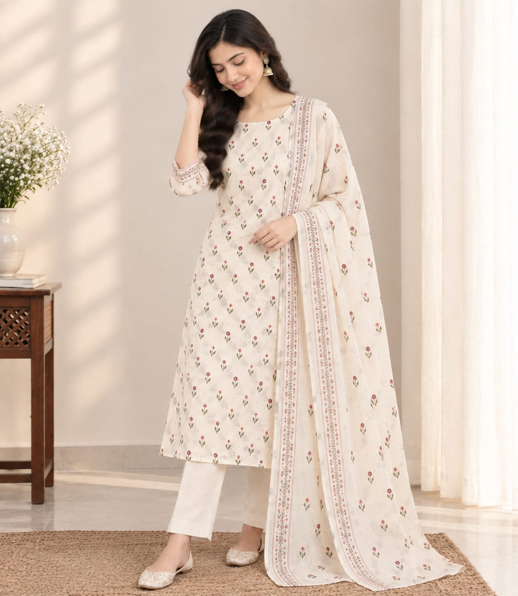 Aaira Floral Printed 3-Piece Suit | Unstitched
