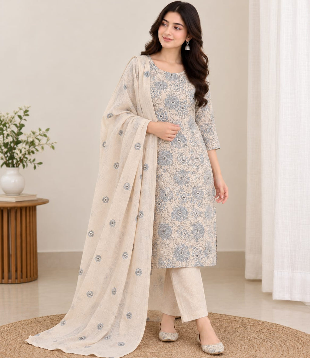 Aylin Blue Floral 3-Piece Suit | Unstitched
