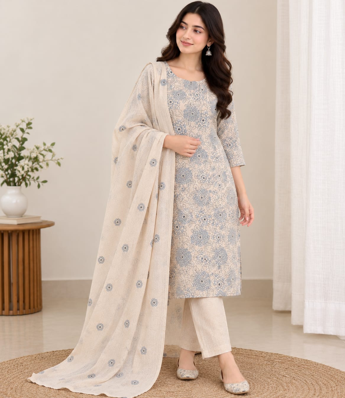 Aylin Blue Floral 3-Piece Suit | Unstitched