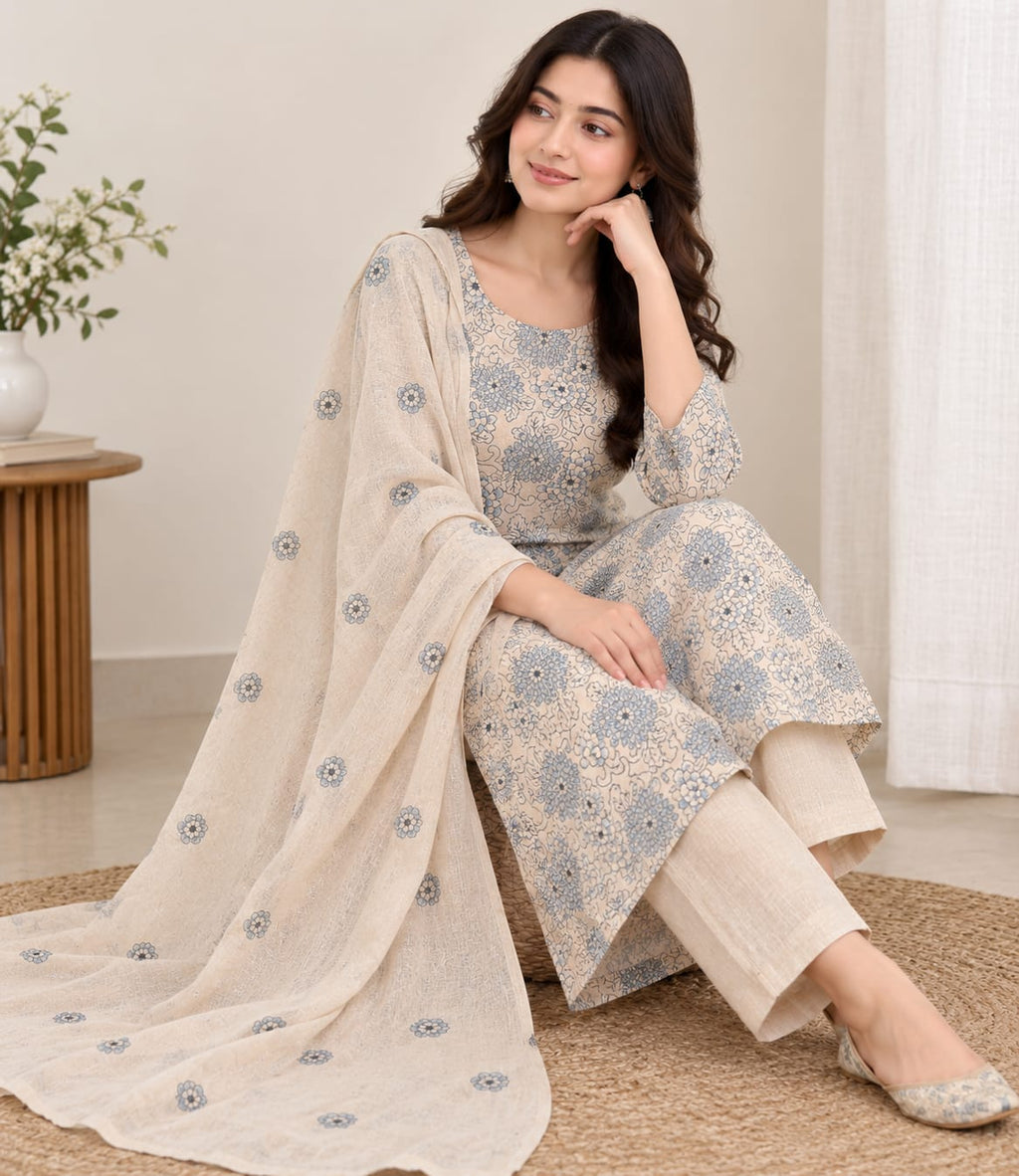 Aylin Blue Floral 3-Piece Suit | Unstitched
