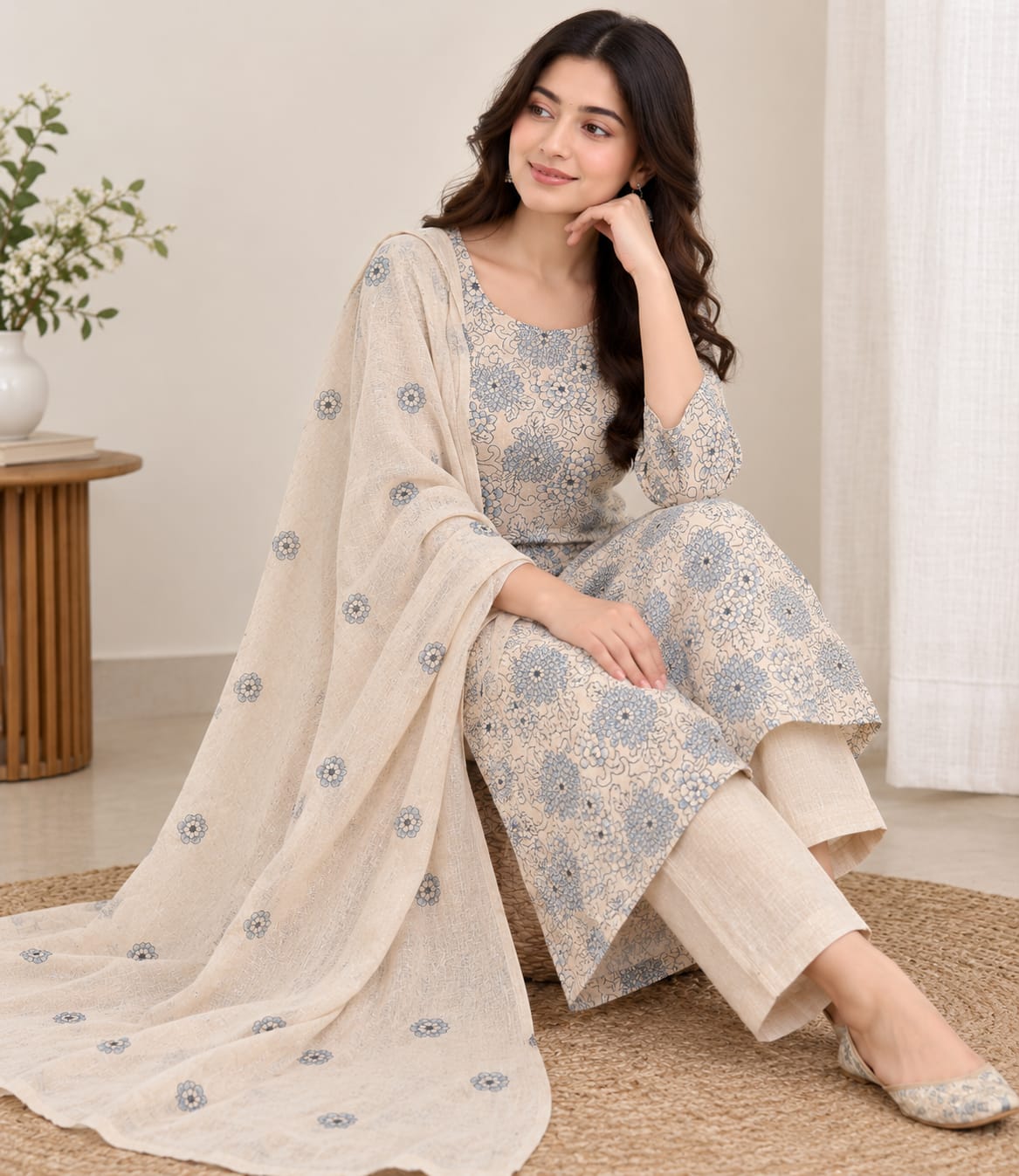 Aylin Blue Floral 3-Piece Suit | Unstitched