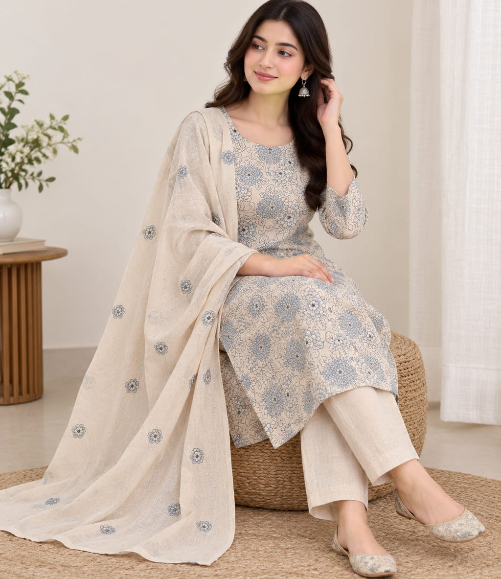 Aylin Blue Floral 3-Piece Suit | Unstitched