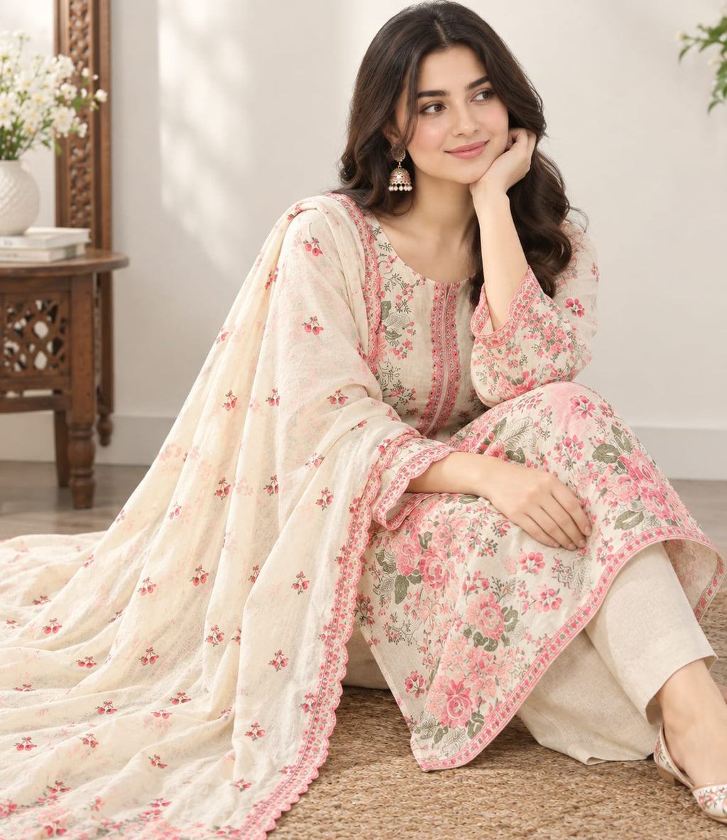 Gulrukh  Floral 3-Piece Suit | Unstitched
