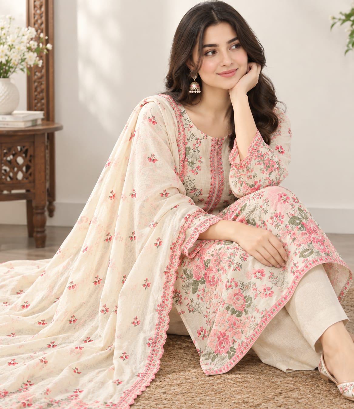 Gulrukh  Floral 3-Piece Suit | Unstitched