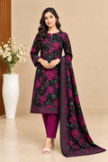 Black Magenta Dhanak Printed 3PC Suit