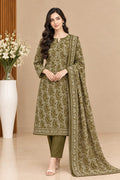 Olive Green 3PC Dhanak Suit unstitched