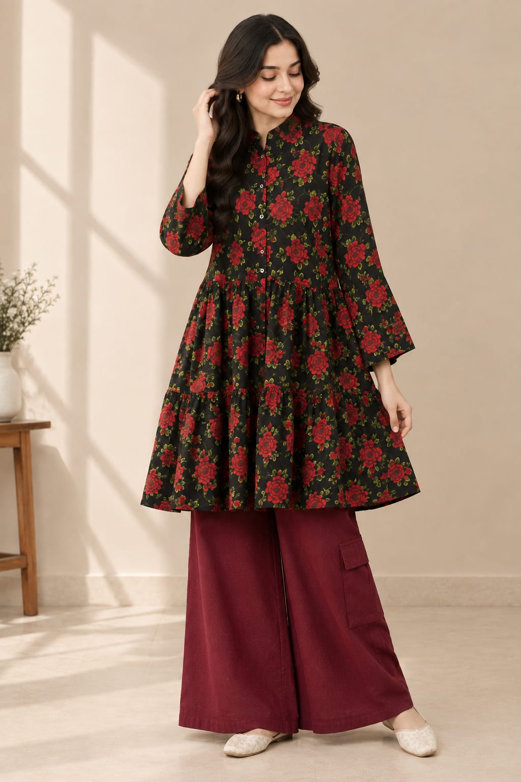 Black Floral Frock-Style 2P