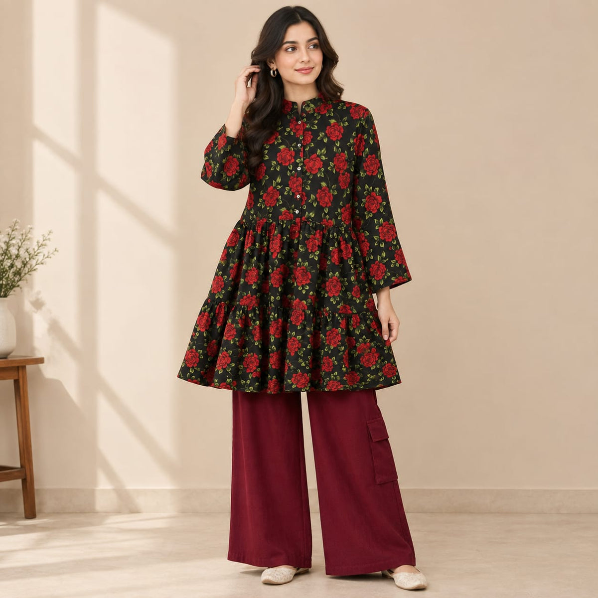 Black Floral Frock-Style 2P