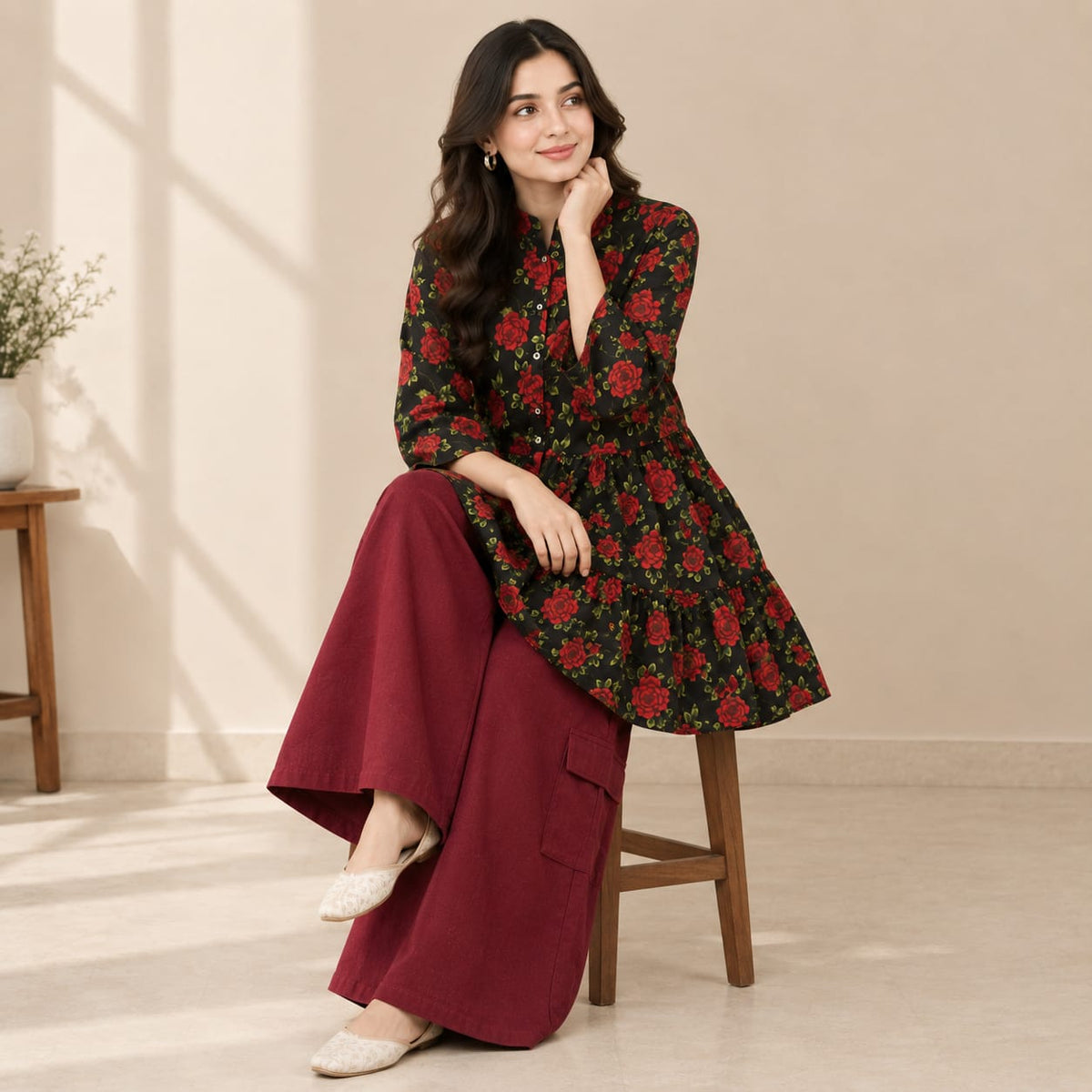 Black Floral Frock-Style 2P
