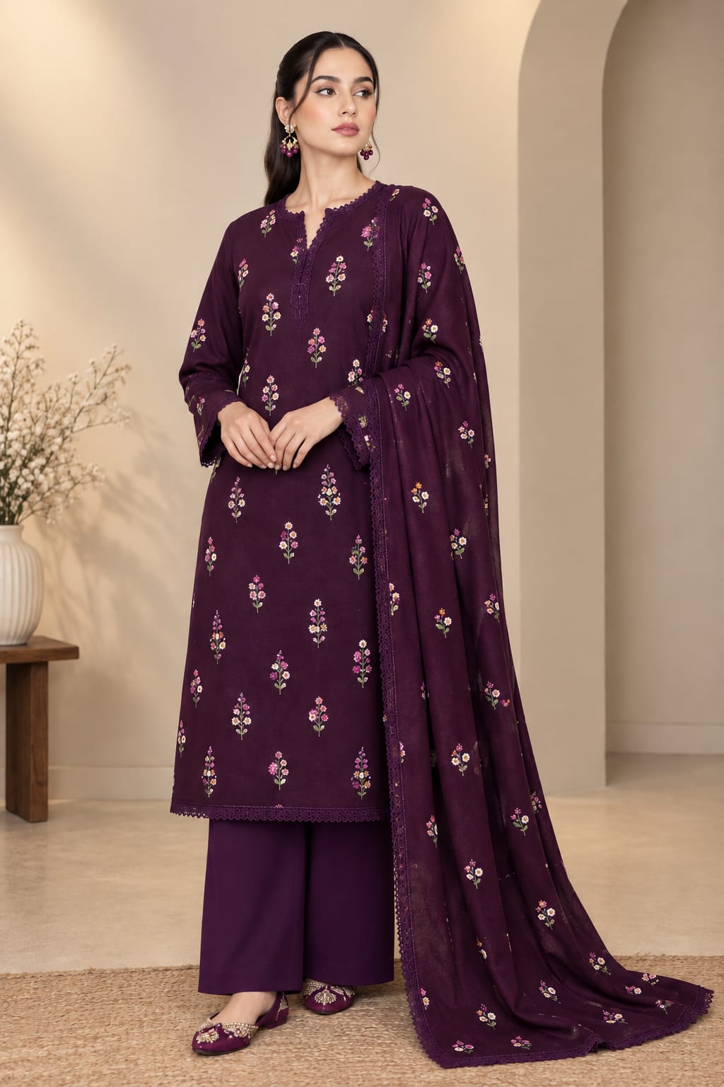Aneels Purple Dhanak  3-Piece Suit