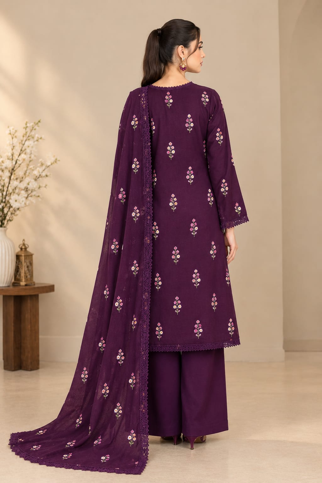Aneels Purple Dhanak  3-Piece Suit