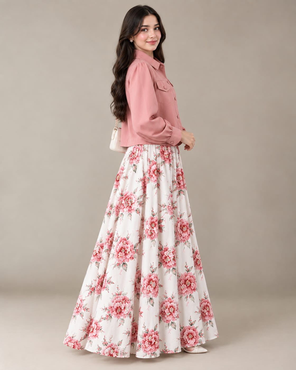 Pink Floral Printed Maxi with Jacket