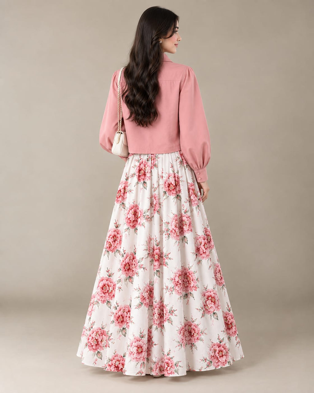 Pink Floral Printed Maxi with Jacket