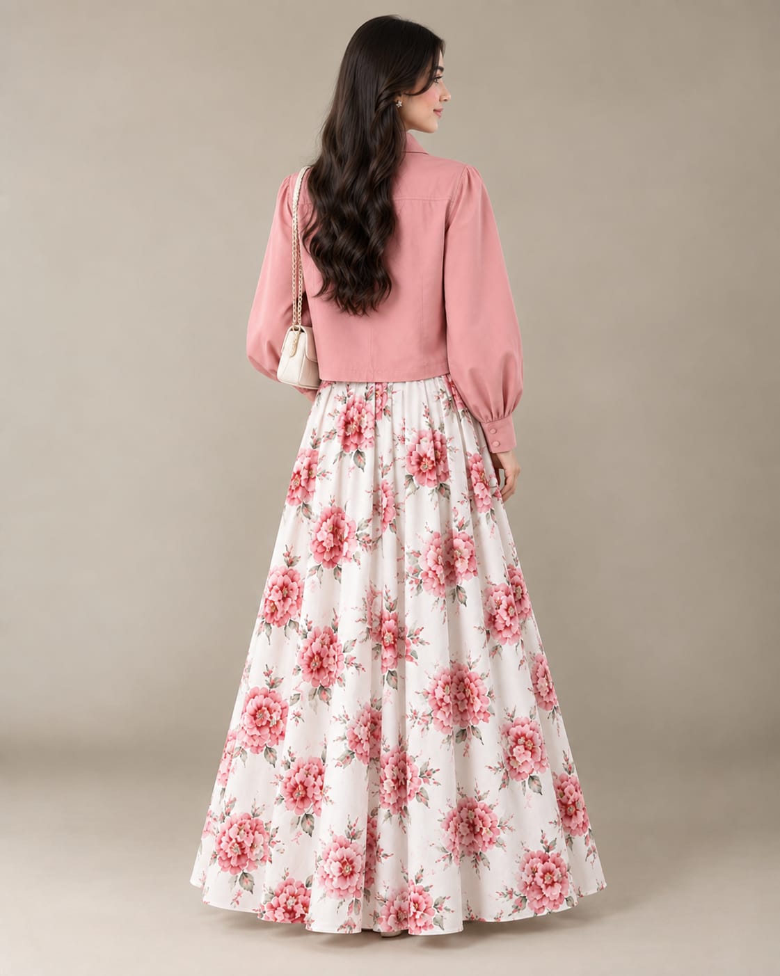 Pink Floral Printed Maxi with Jacket