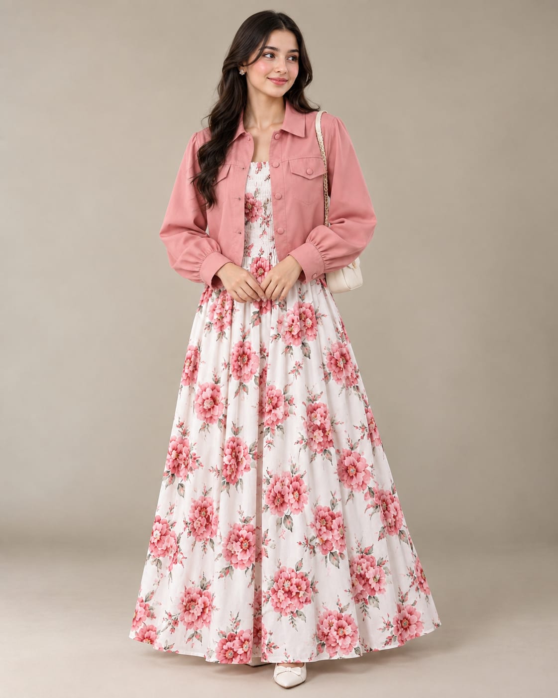 Pink Floral Printed Maxi with Jacket