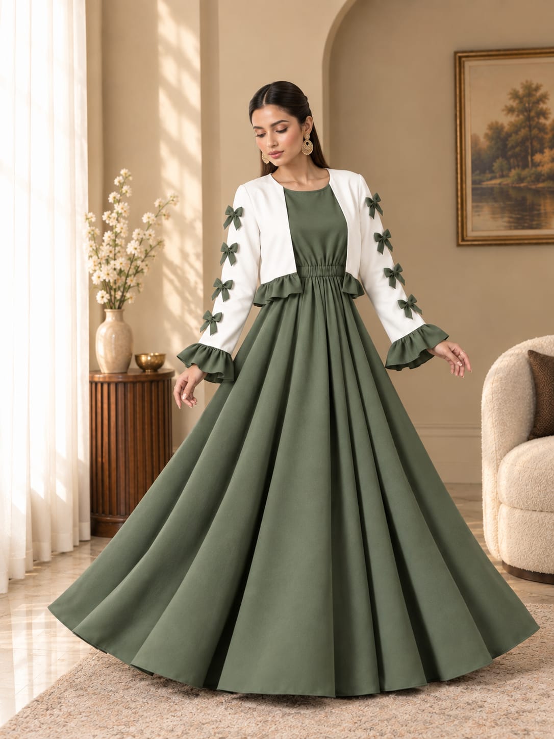 Olive Green Ribbon Bow Maxi 2-Piece
