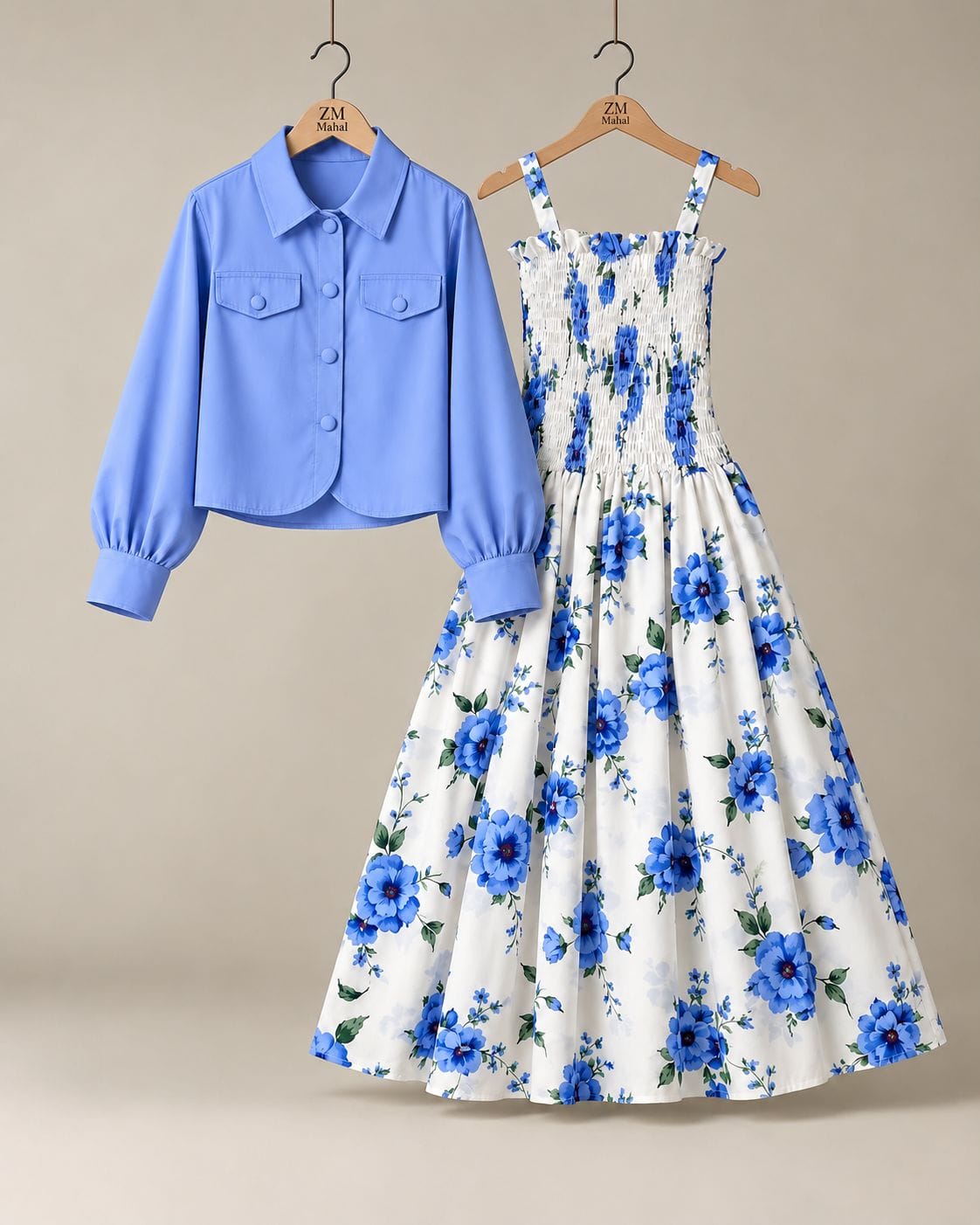 Blue Floral Printed Maxi with Jacket
