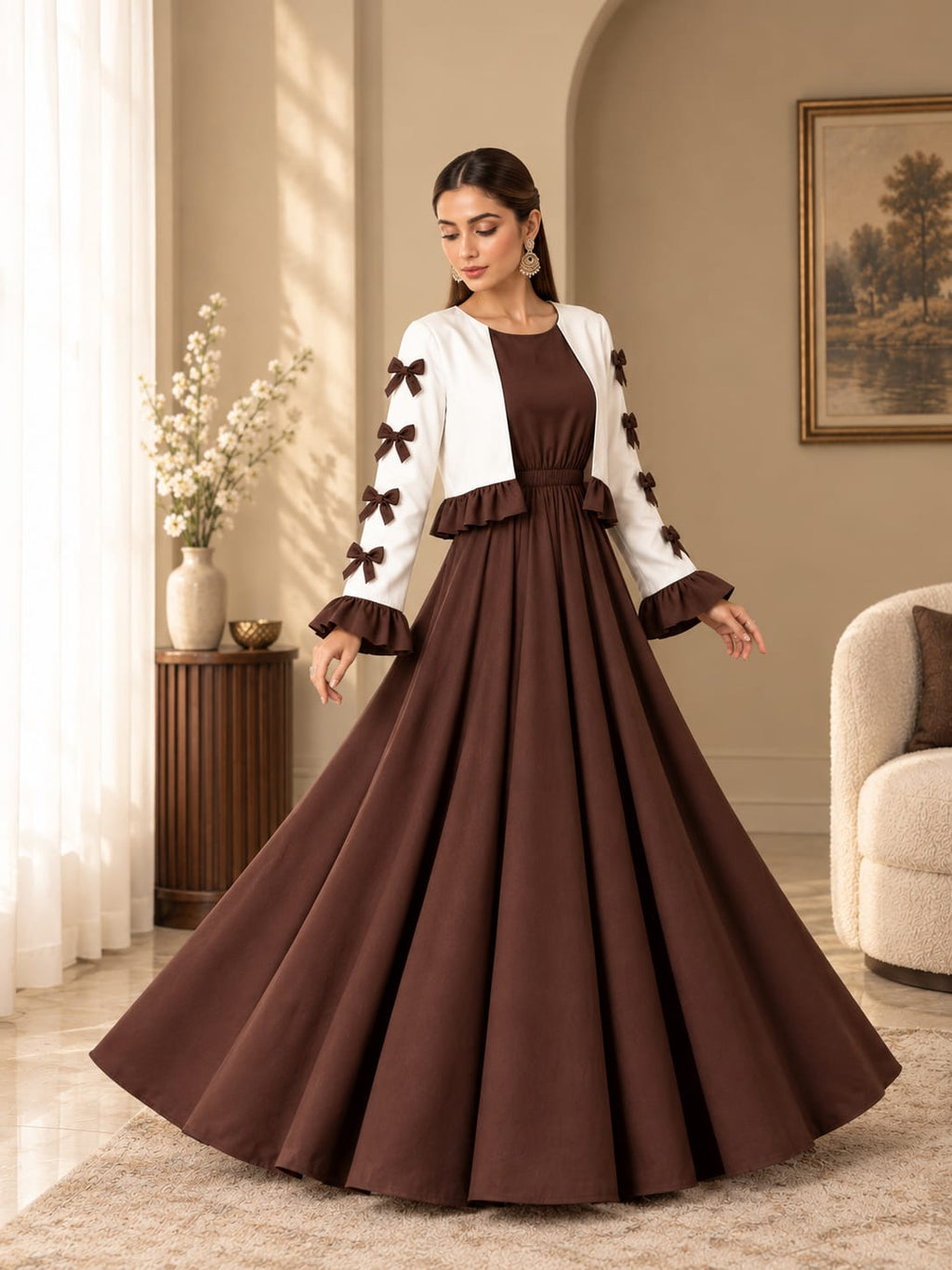 Chocolate Brown Ribbon Bow Maxi 2-Piece