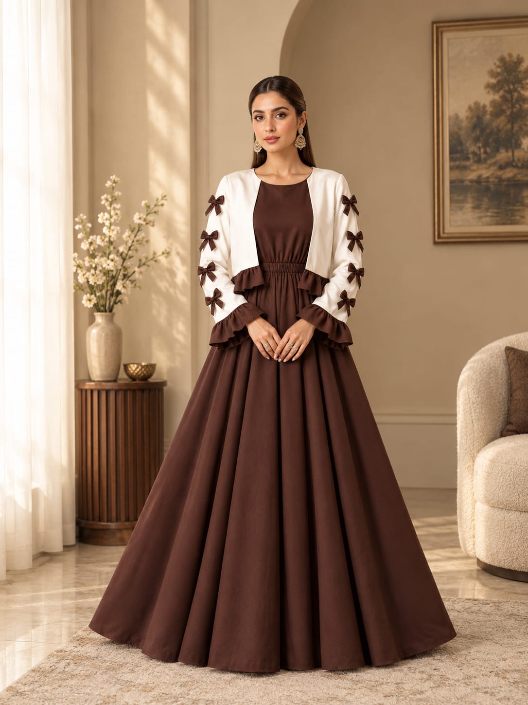 Chocolate Brown Ribbon Bow Maxi 2-Piece