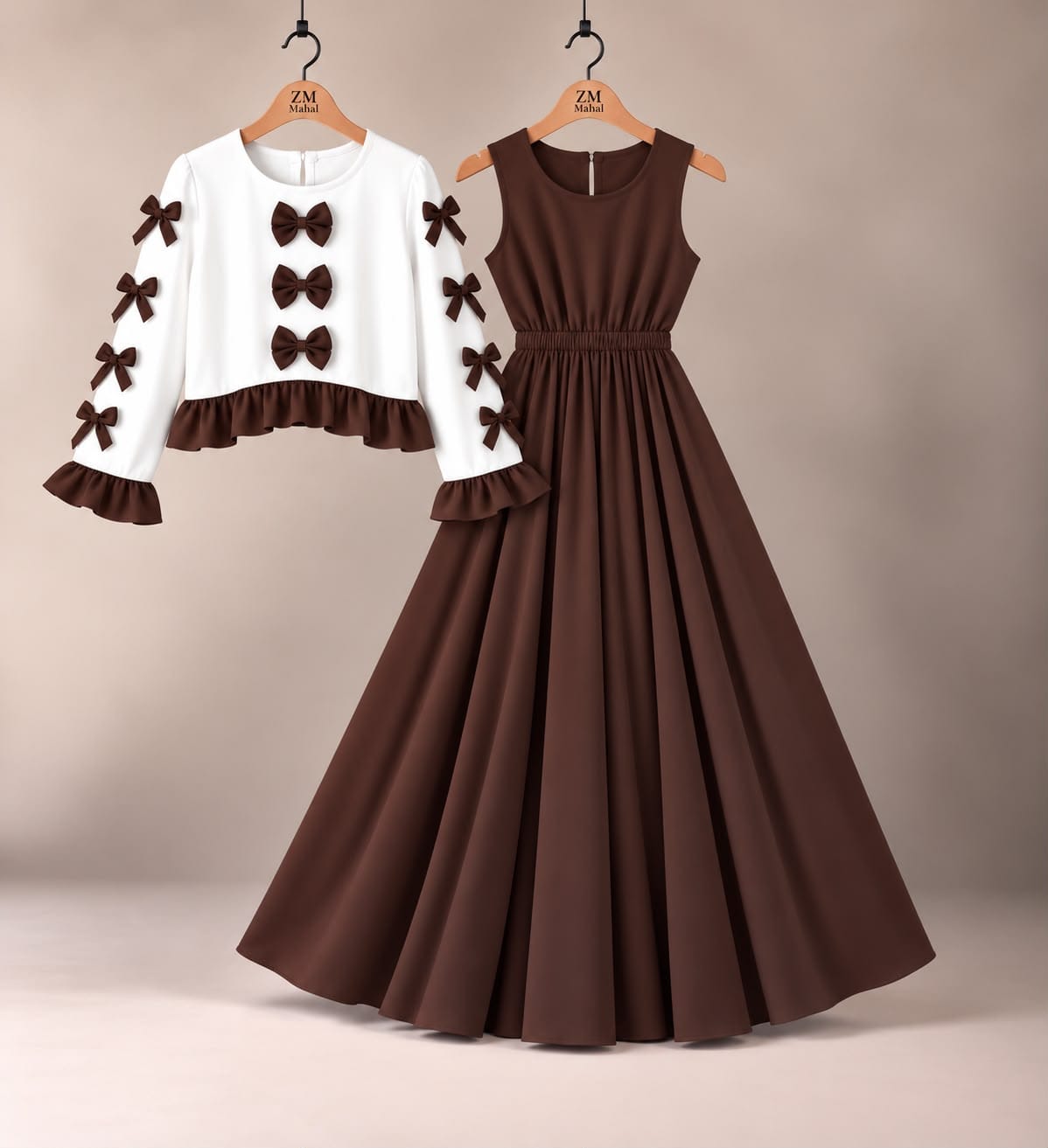 Chocolate Brown Ribbon Bow Maxi 2-Piece