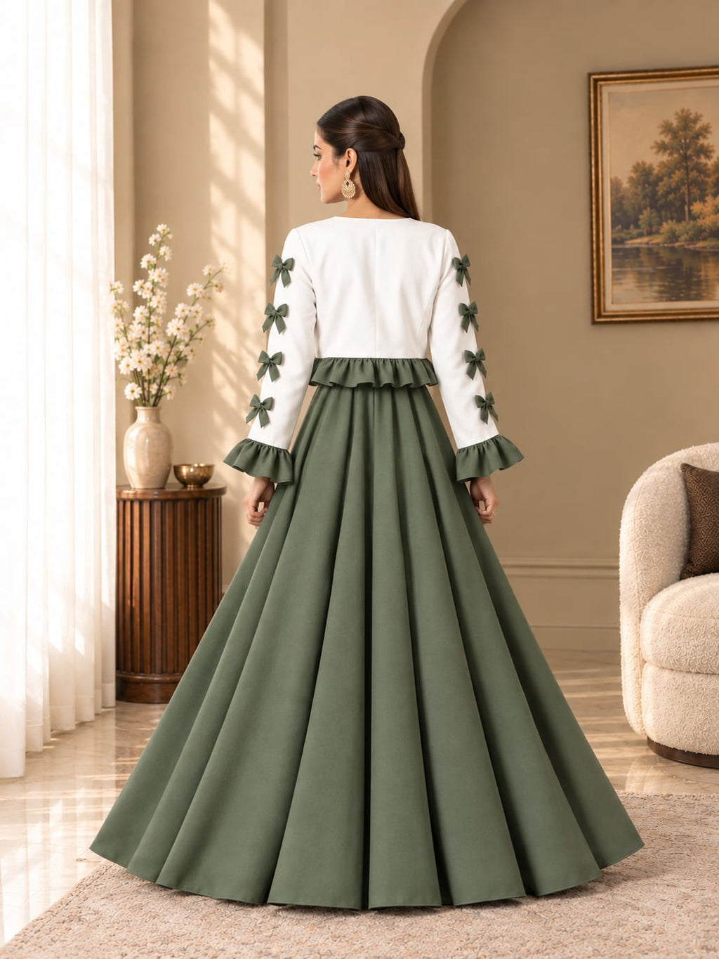 Olive Green Ribbon Bow Maxi 2-Piece