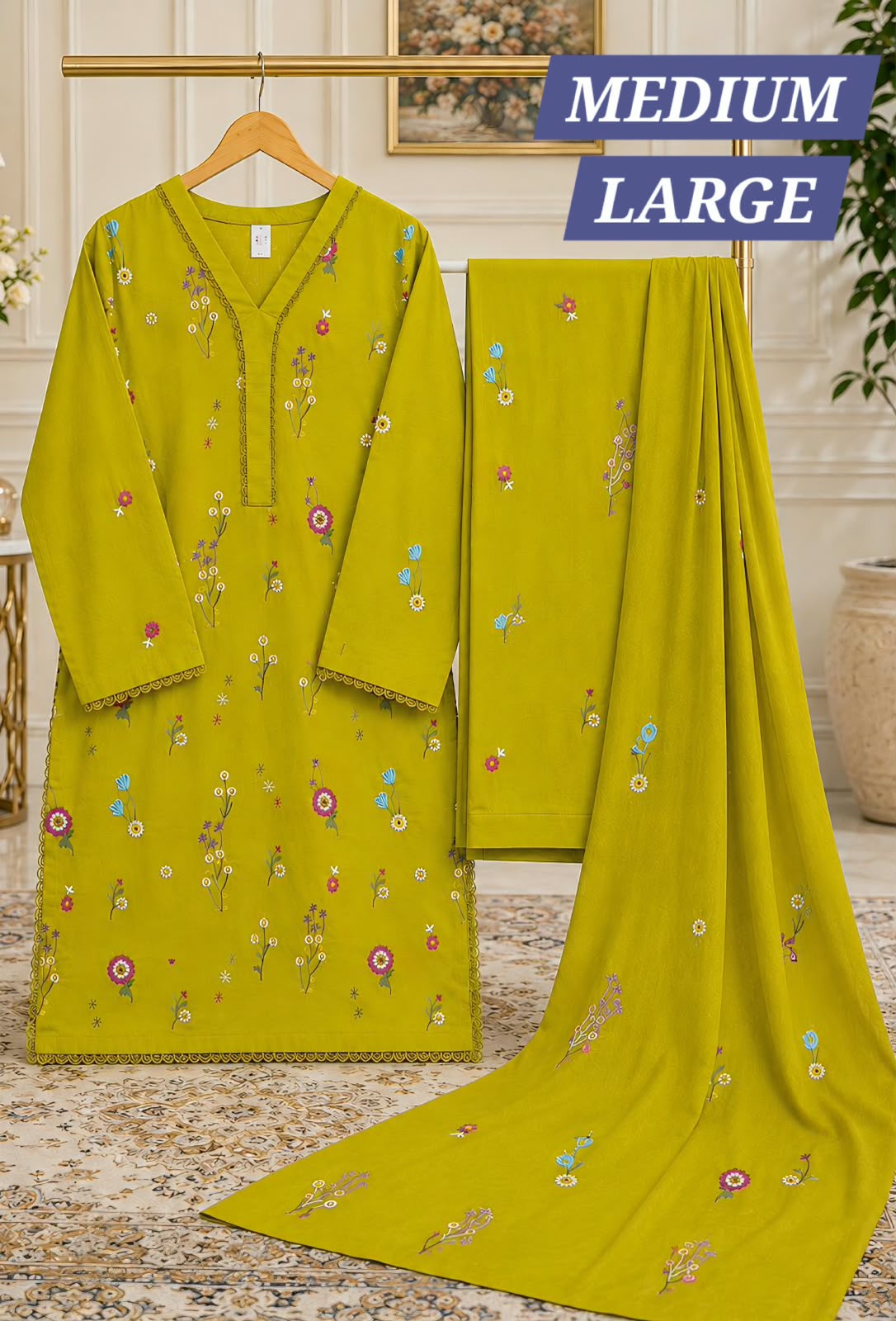 Light Green Dhanak 3-Piece Suit