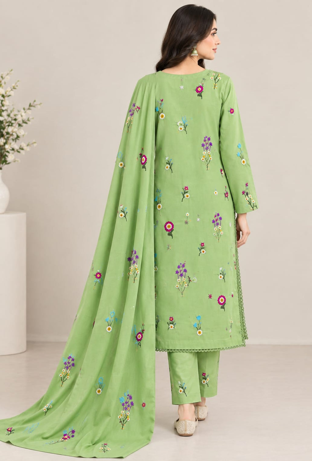 Light Green Dhanak 3-Piece Suit