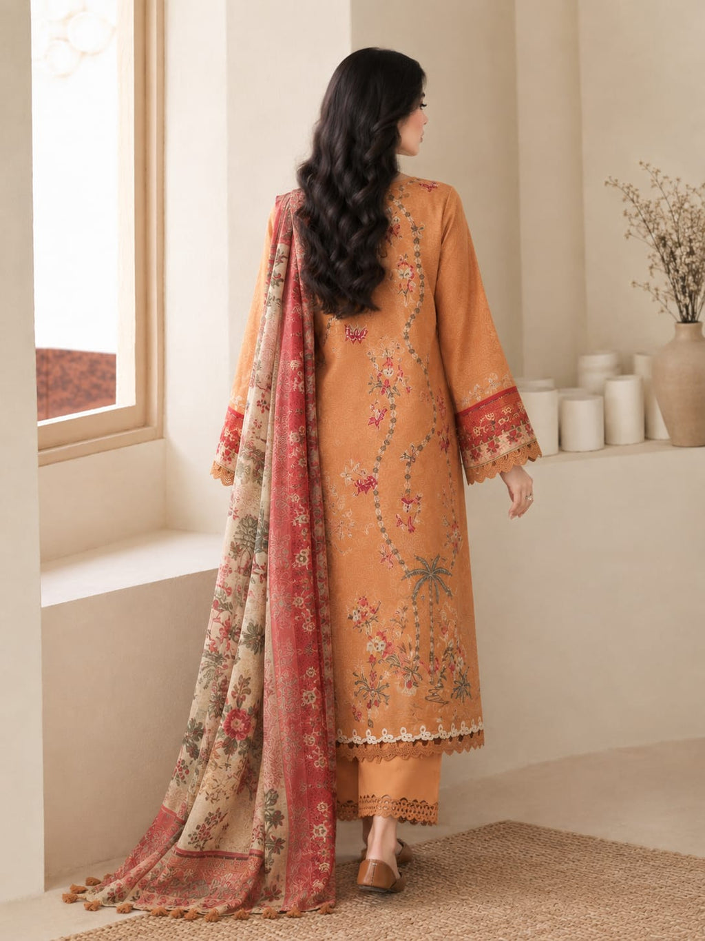 Republic Peach Dhanak 3-Piece Suit