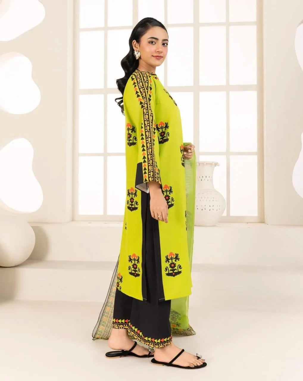 Green Swiss Lawn 3-Piece Wedding Suit with Tribal Prints