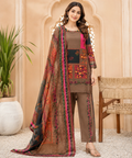 Doria Lawn 3Pc Suit Brown Pink 21" Set